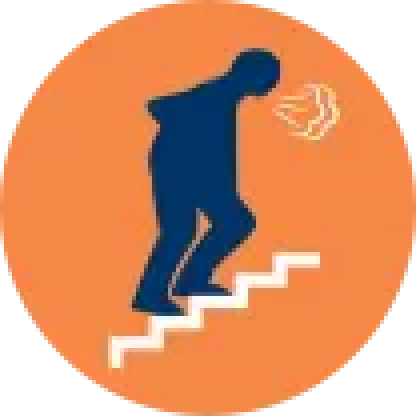 Icon depicting elderly male patient walking up stairs