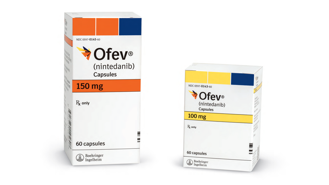 OFEV® (Nintedanib) 150 microgram and 100 microgram packaging