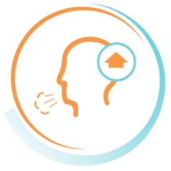Icon of a human inhaling and exhaling and an upwards arrow