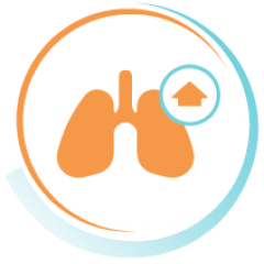Icon of a pair of lungs and an upwards arrow