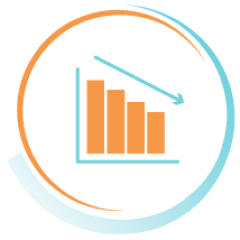 Icon of a bar chart showing bar height decreasing in size over time
