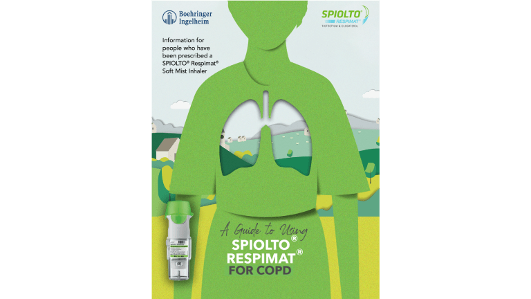 Cover image of patient booklet ‘A guide to using SPIOLTO Respimat (tiotropium + olodaterol) for COPD'