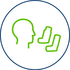 Green icon of a head and two inhalers in a blue circle