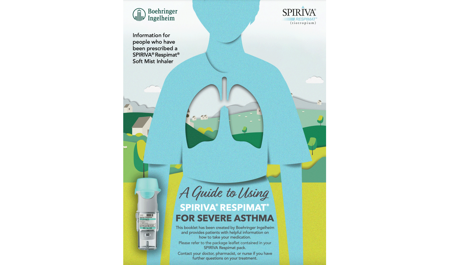 Cover image of patient booklet 'A guide to using Spiriva Respimat (tiotropium) for severe asthma