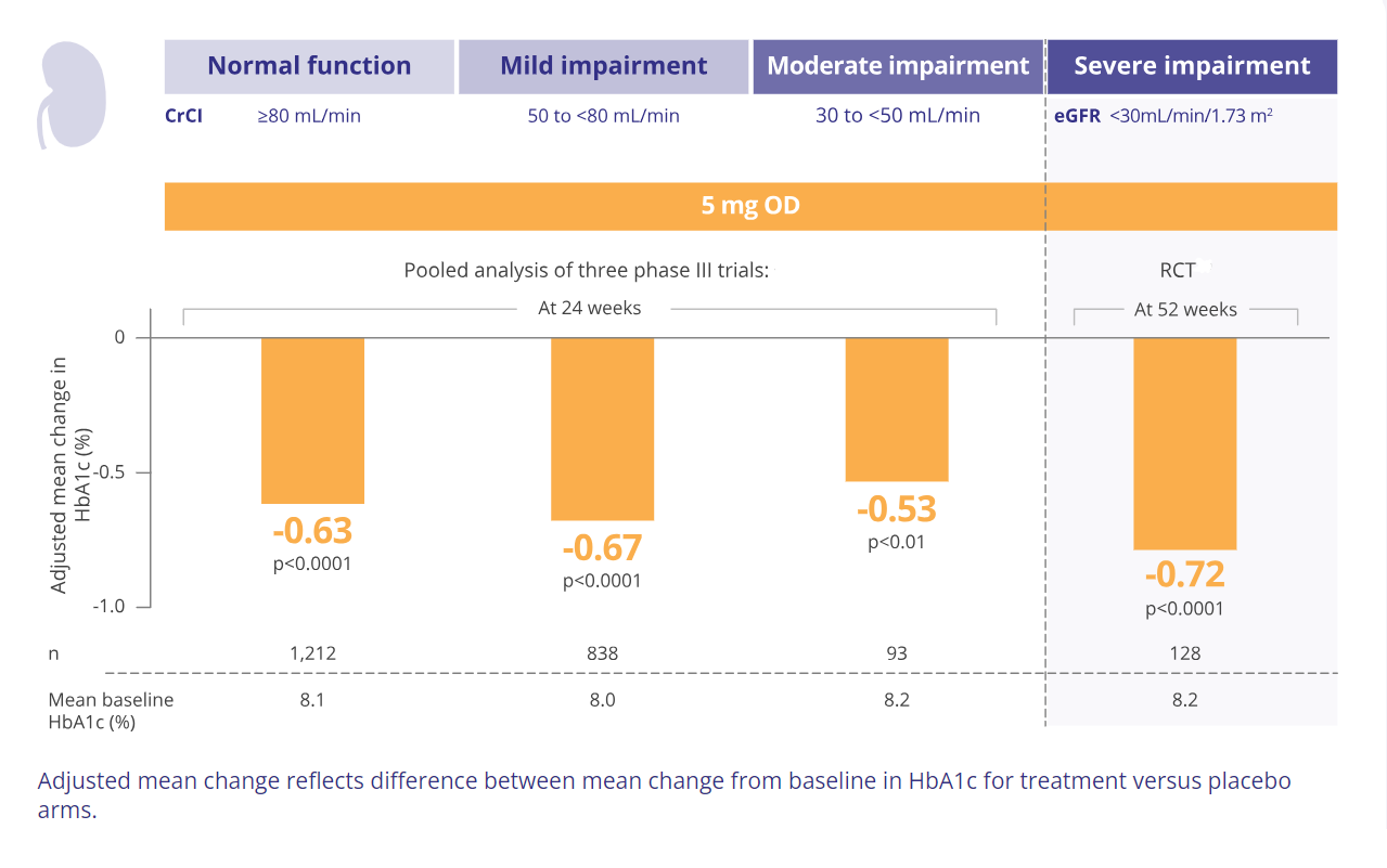 Infographic chart of Linagliptin changes in glycaemic control by renal function